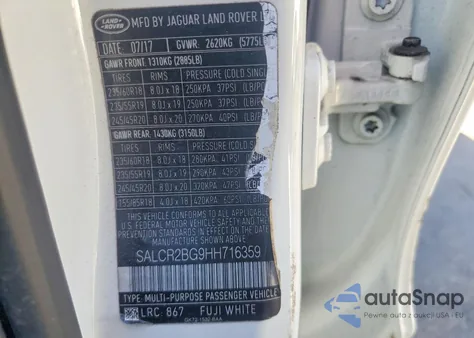 2017 Land Rover Discovery Sport Hse z USA, uszkodzony, nr VIN SALCR2BG9HH716359